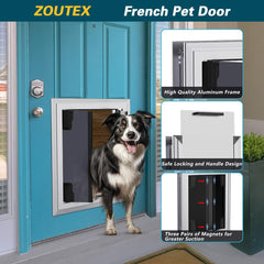 ZOUTEX dog door with telescoping tunnel provides smooth pass through and adaptable sizing.