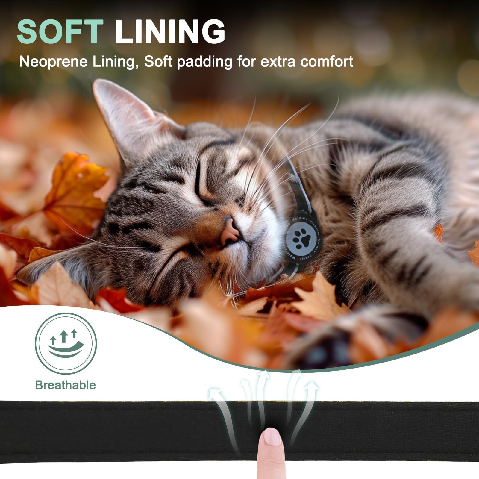 ZOWPET Airtag cat collar blue reflective strip glow for night safety