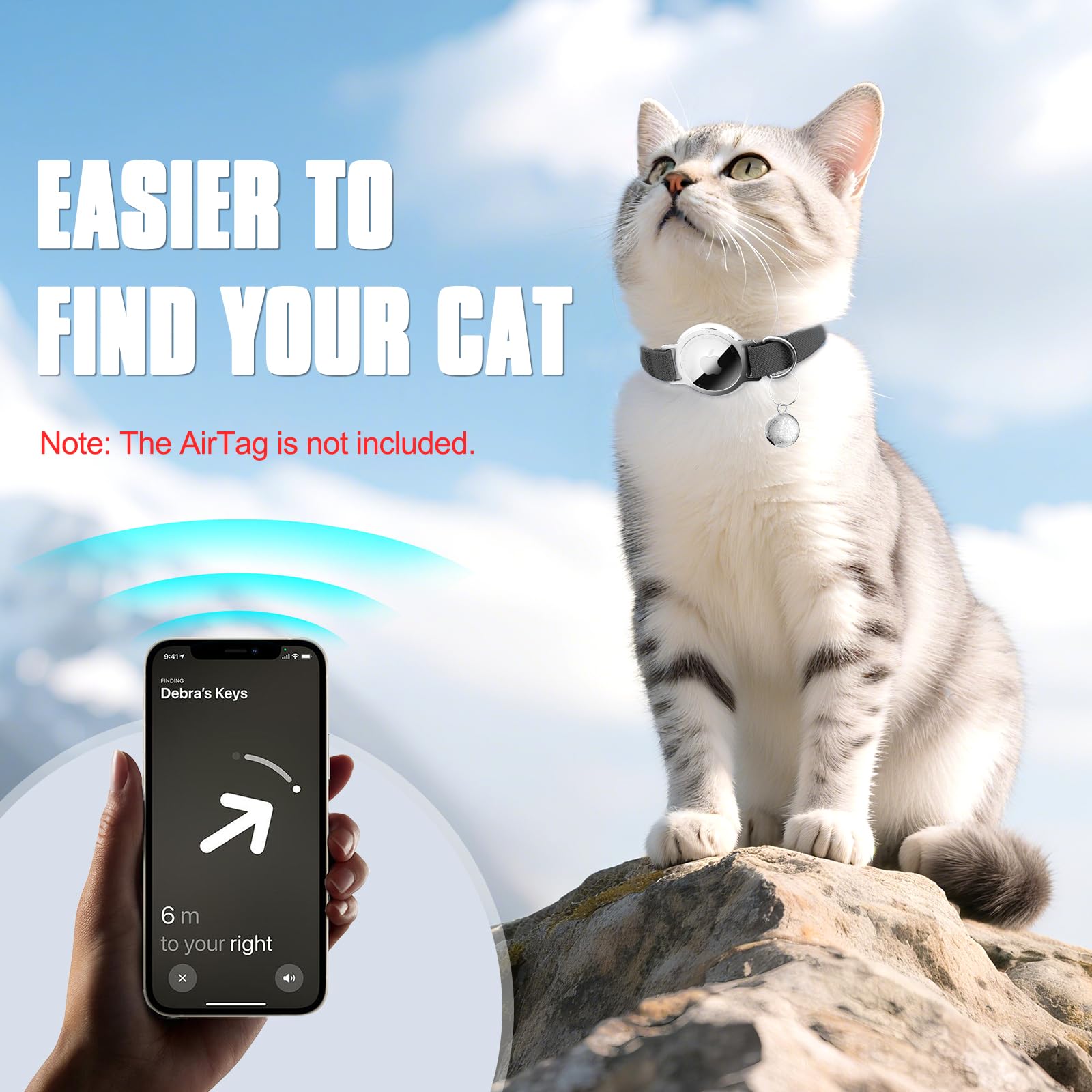 ZOWPET AirTag Cat Collar showing stepless adjustment for best fit.