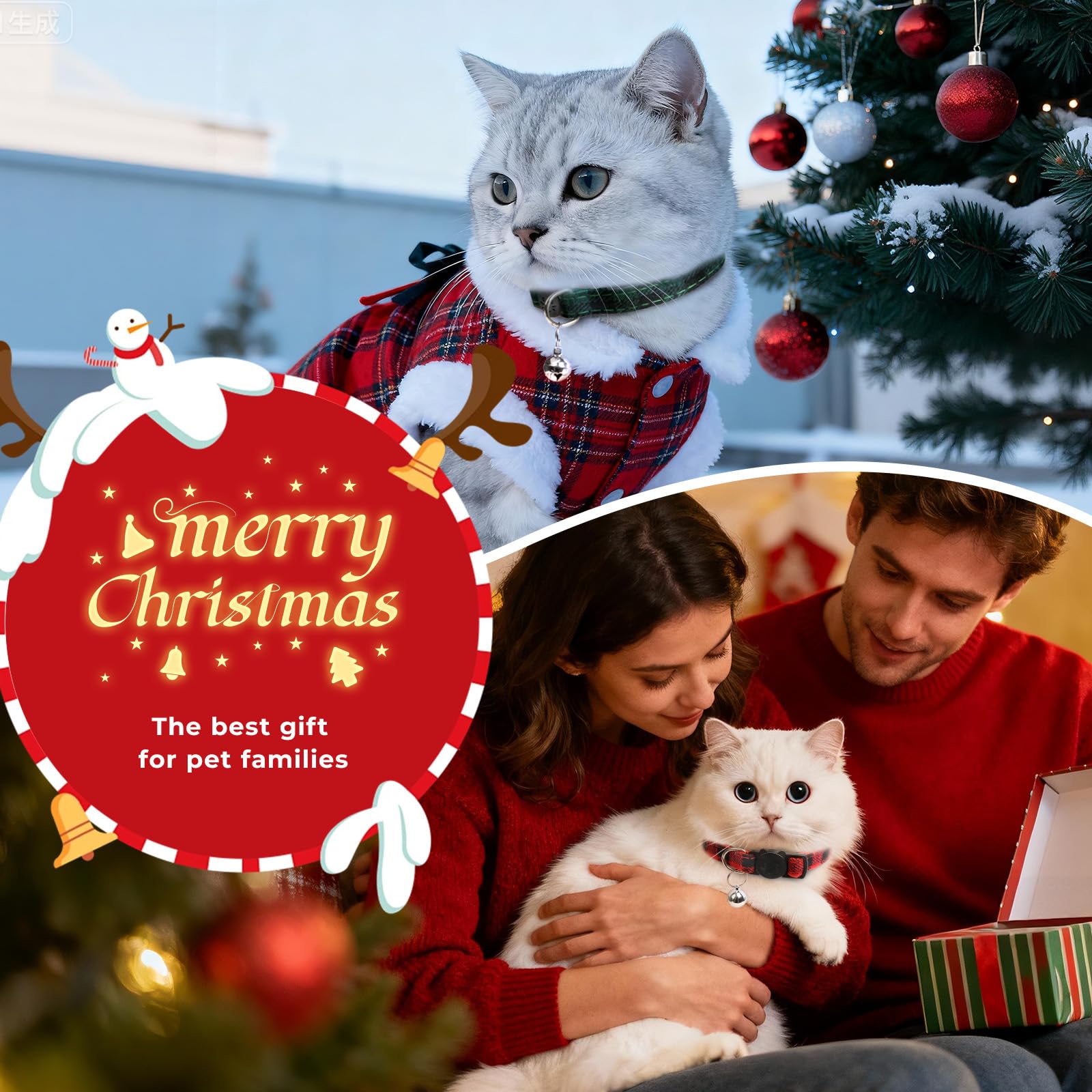 ZOWPET red-green Christmas collar on cat demonstrates playful holiday style.