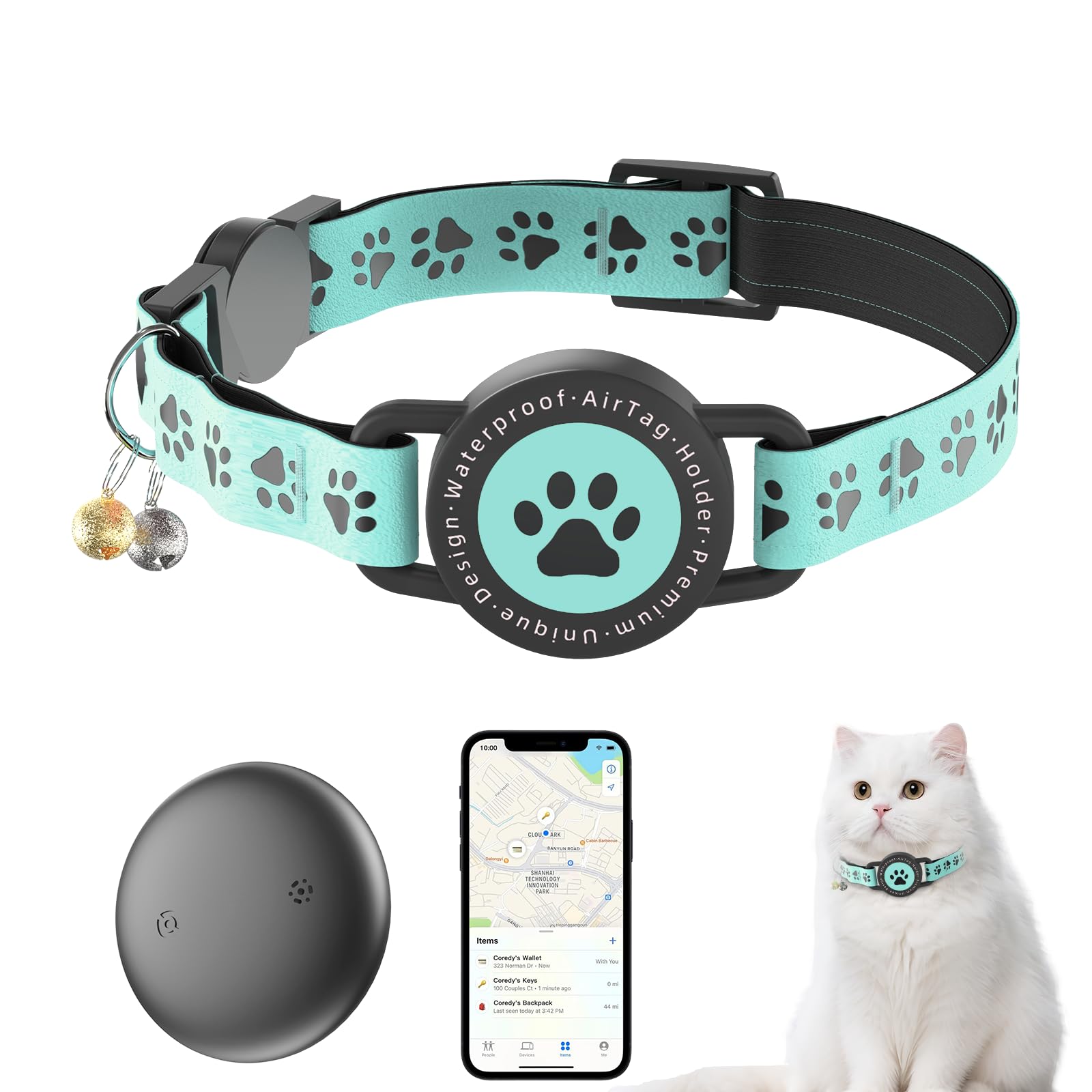 ZOWPET GPS tracker cat collar closeup showing precise tracking.