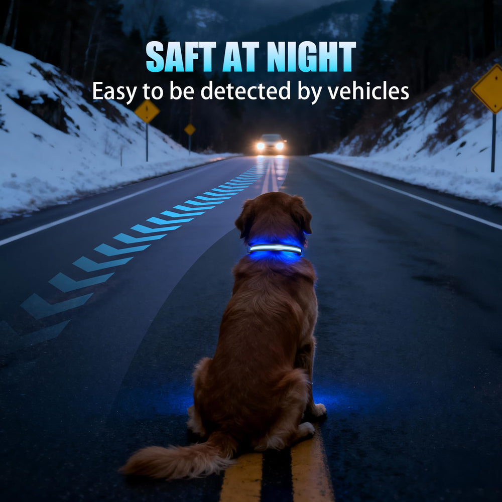 ZOWPET LED AirTag Dog Collar TPU optic fiber creates bright, cool glow for night walks.