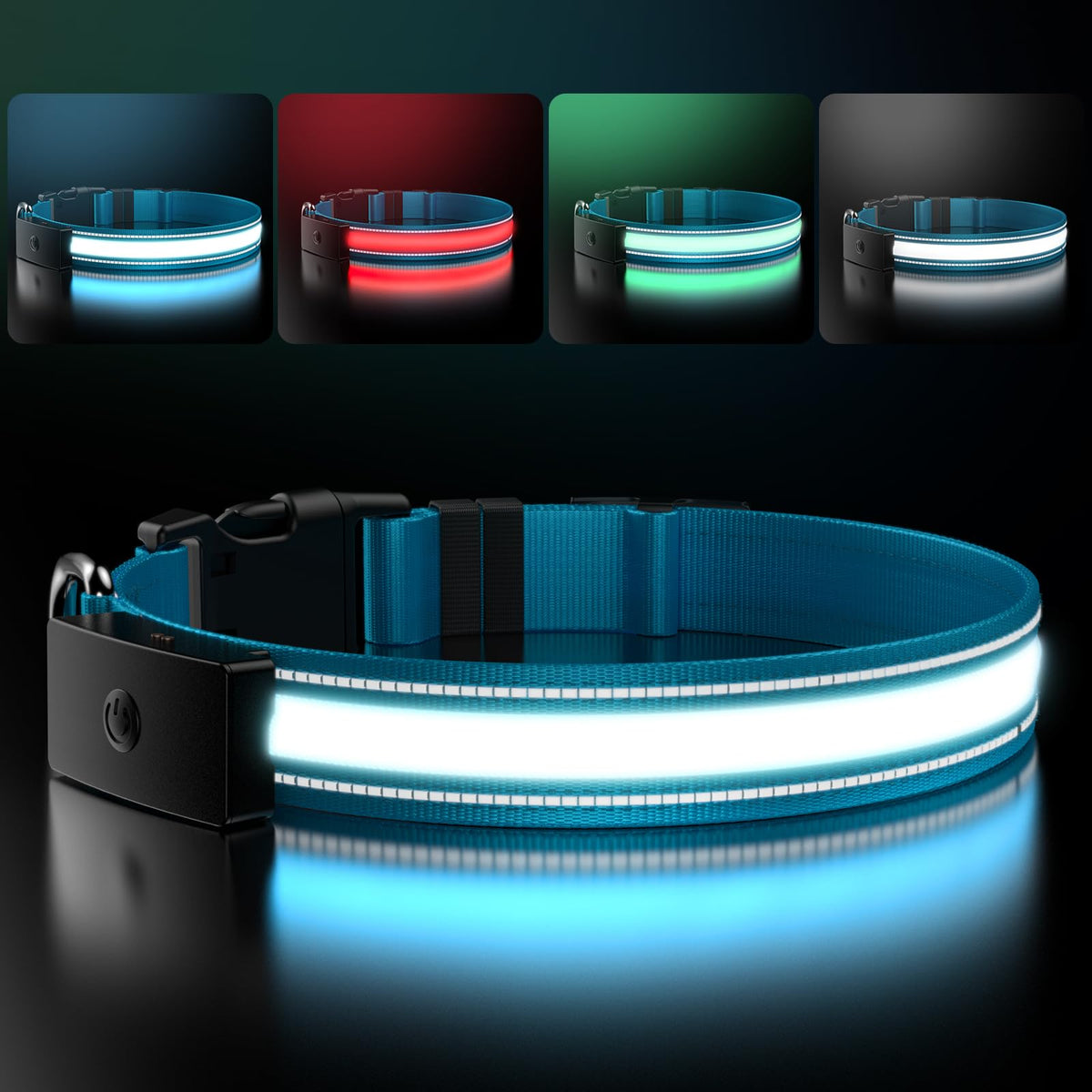 ZOWPET LED dog collar blue front-lit for safer night walks.