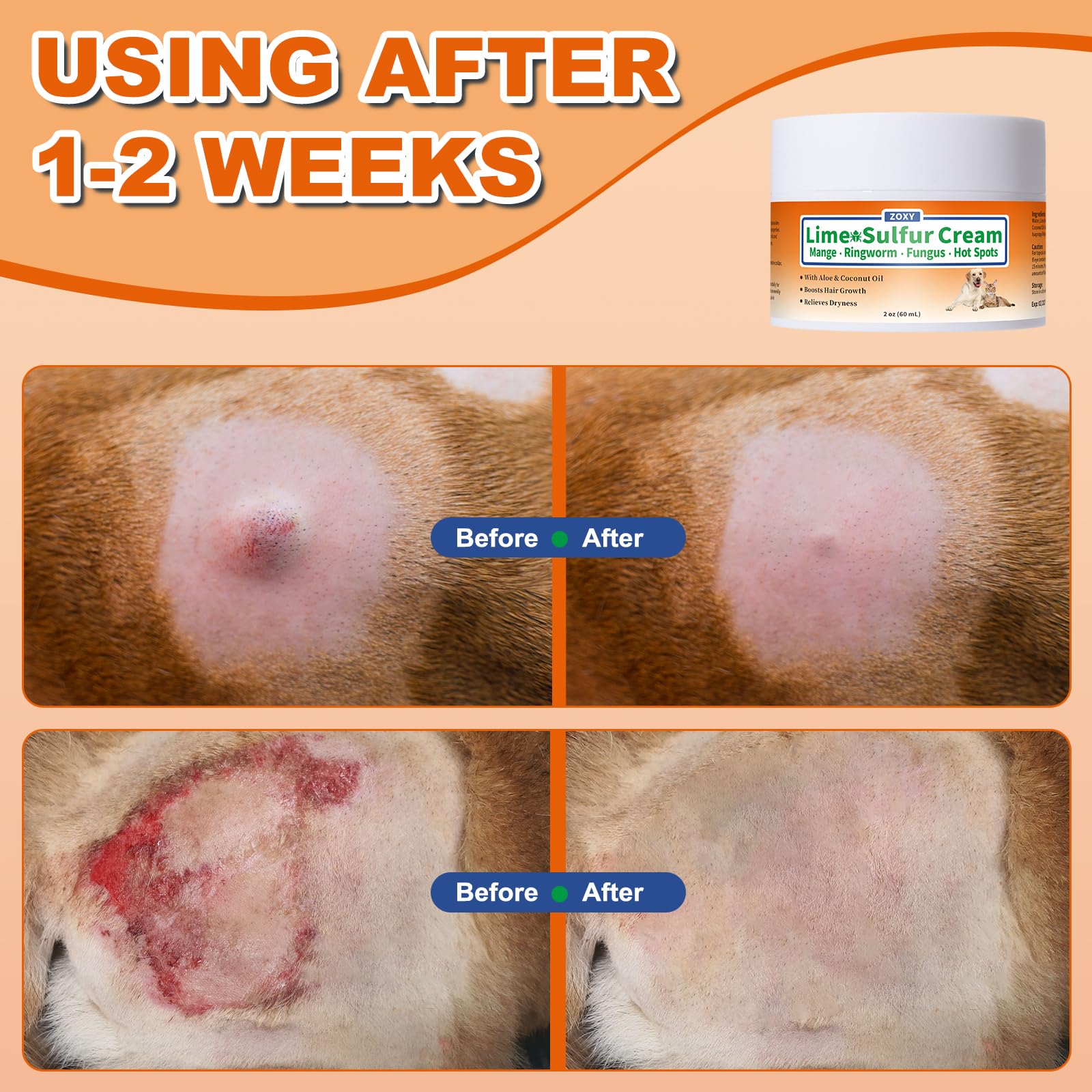 ZOXY Lime Sulfur Cream applied on cat patch for ringworm-like symptoms
