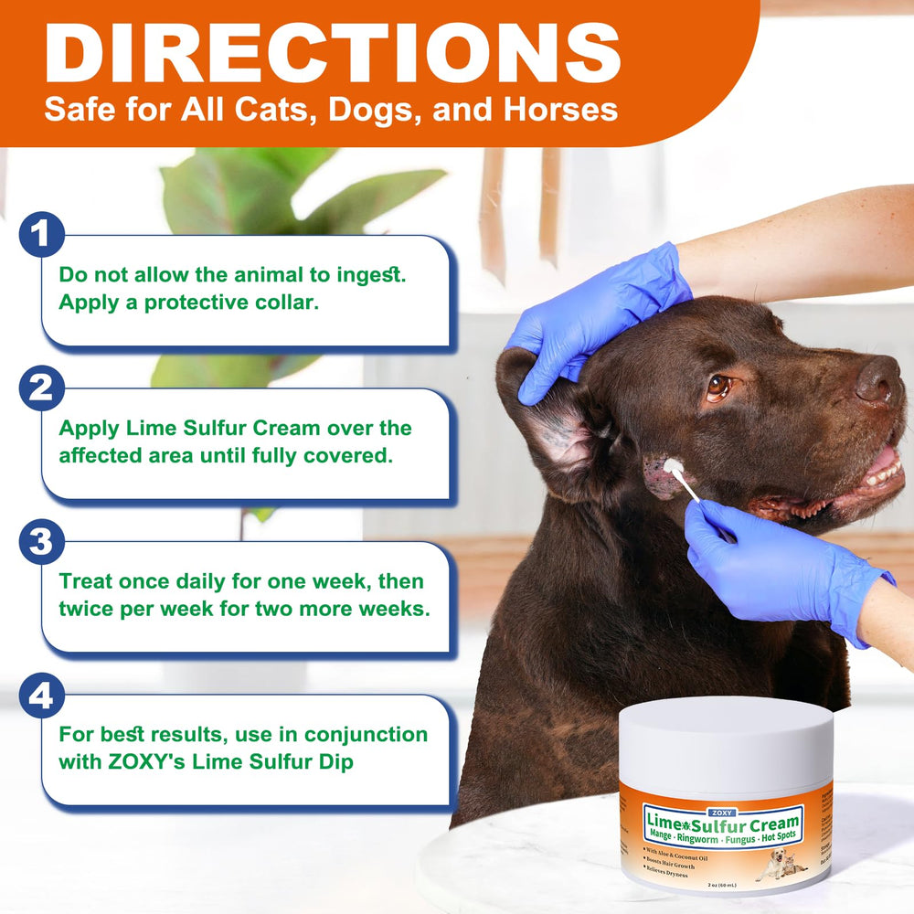 ZOXY Lime Sulfur Cream on soft paw after use supports daily skin care