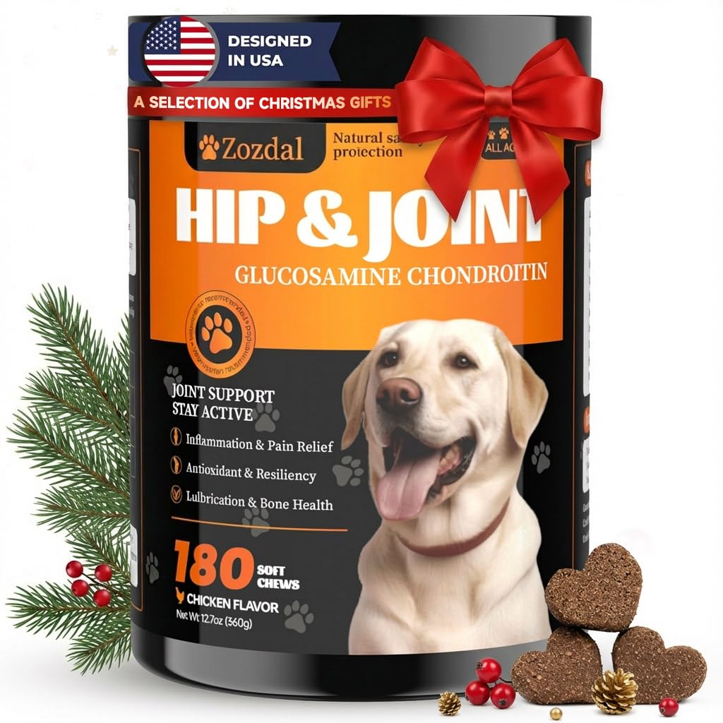 Zozdal dog joint supplement bottle closeup for reliable joint support.
