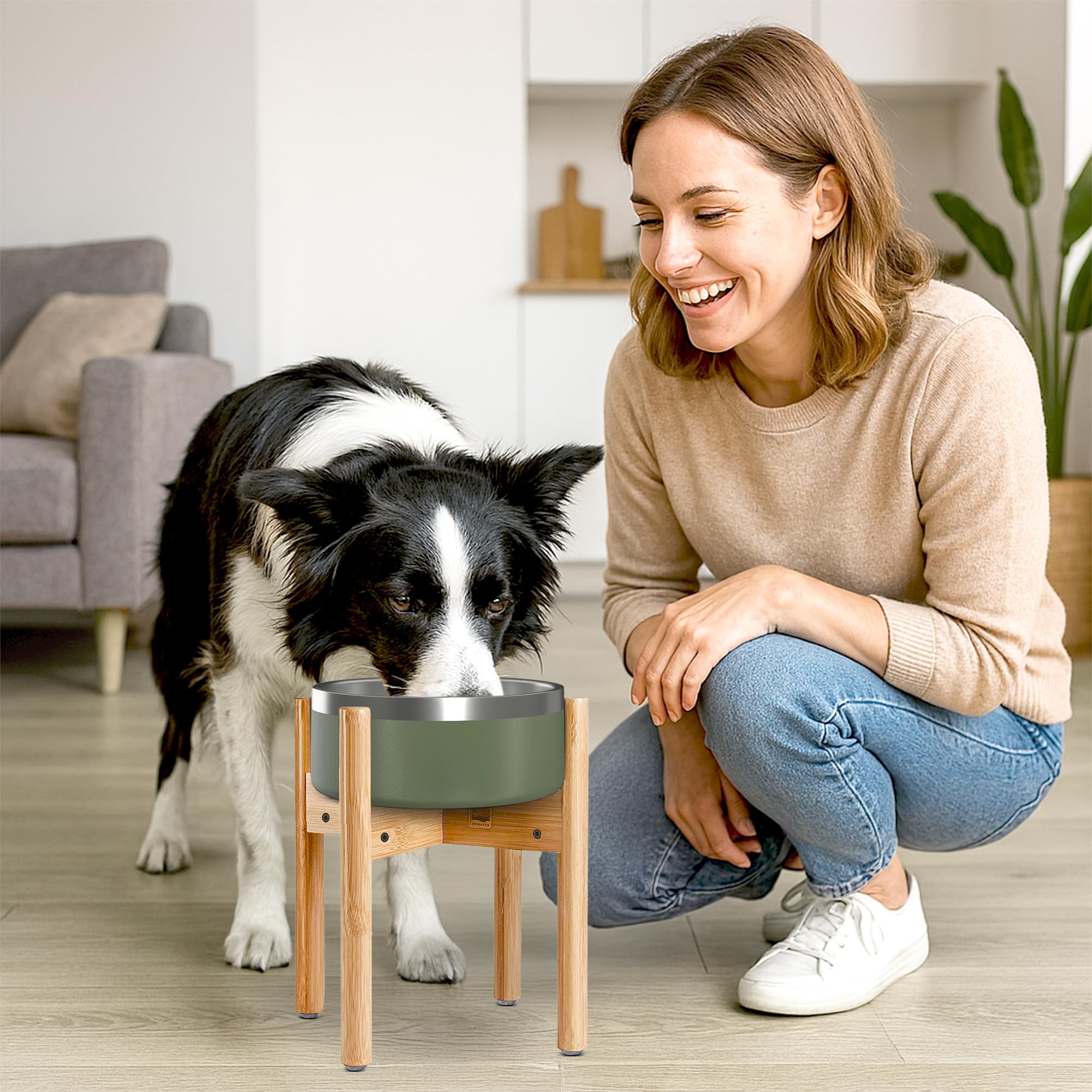 ZPirates stand with non-slip feet protects floors during feeding.