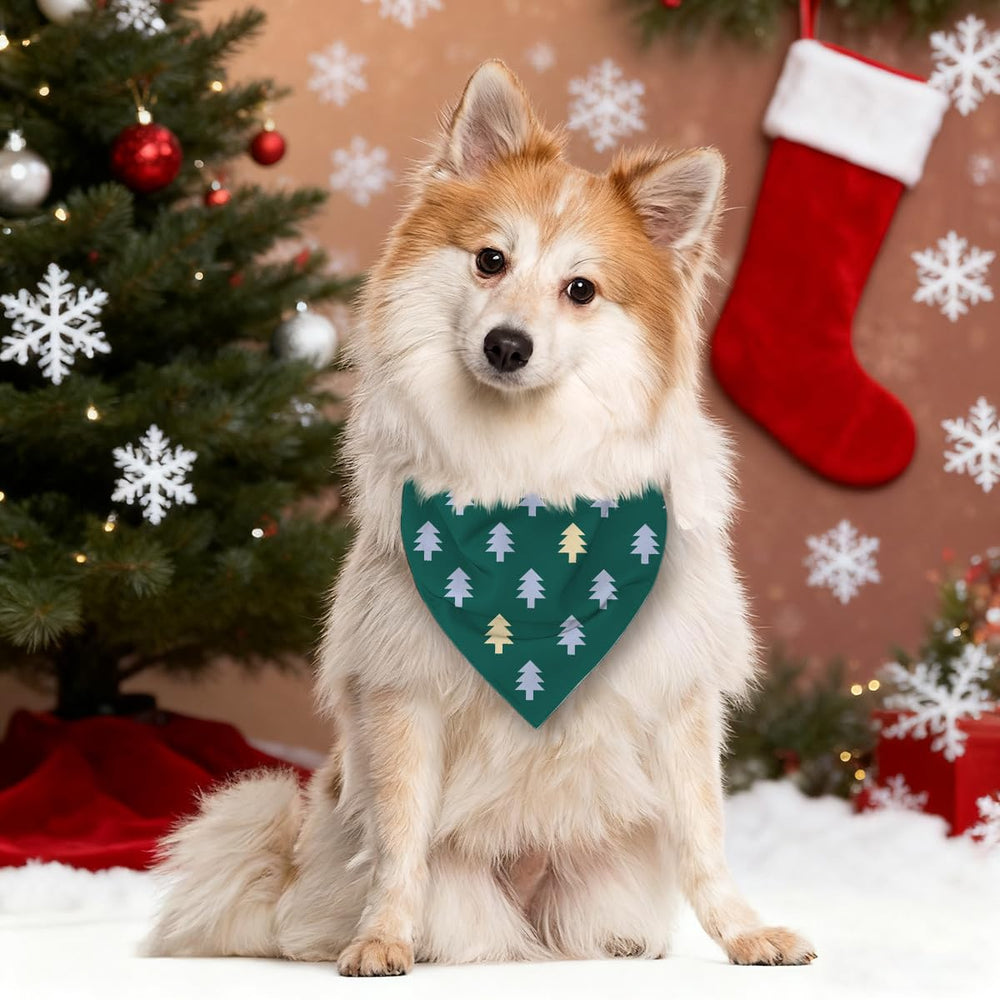 ZPPRJF Christmas Dog Bandana with pixel-tree print suits festive occasions like weddings and parties.