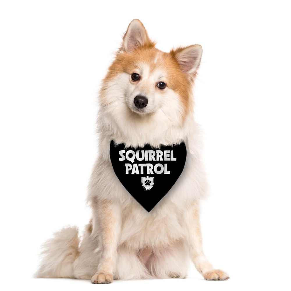 ZPPRJF Squirrel Patrol Bandana worn on dog, ideal for photoshoots and outings