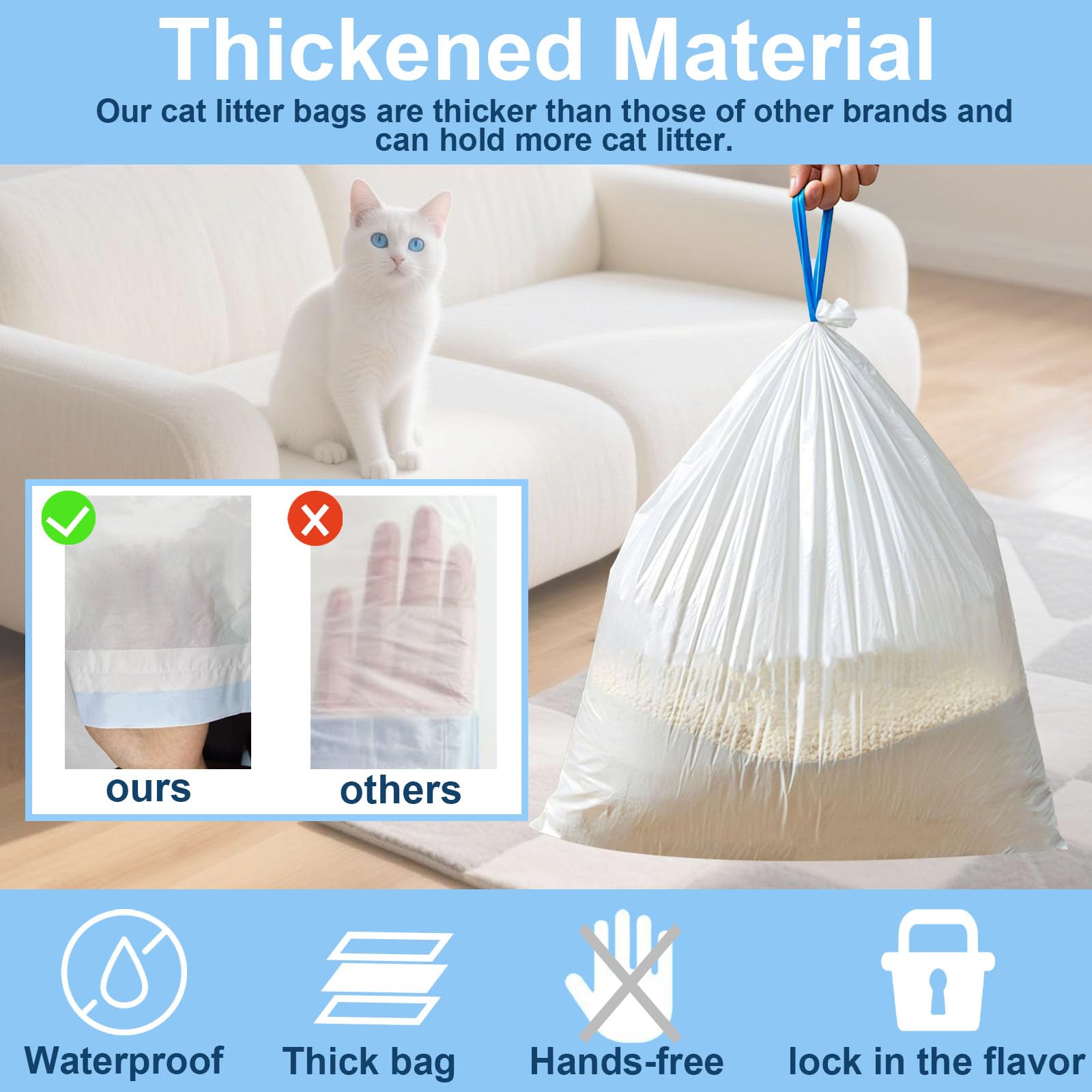 ZPSOX easy-tie drawstring closure demonstrated for mess-free cleanup.