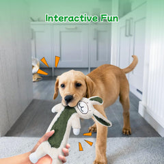 Zrbtk interactive plush dog toy invites tug and fetch playtime.