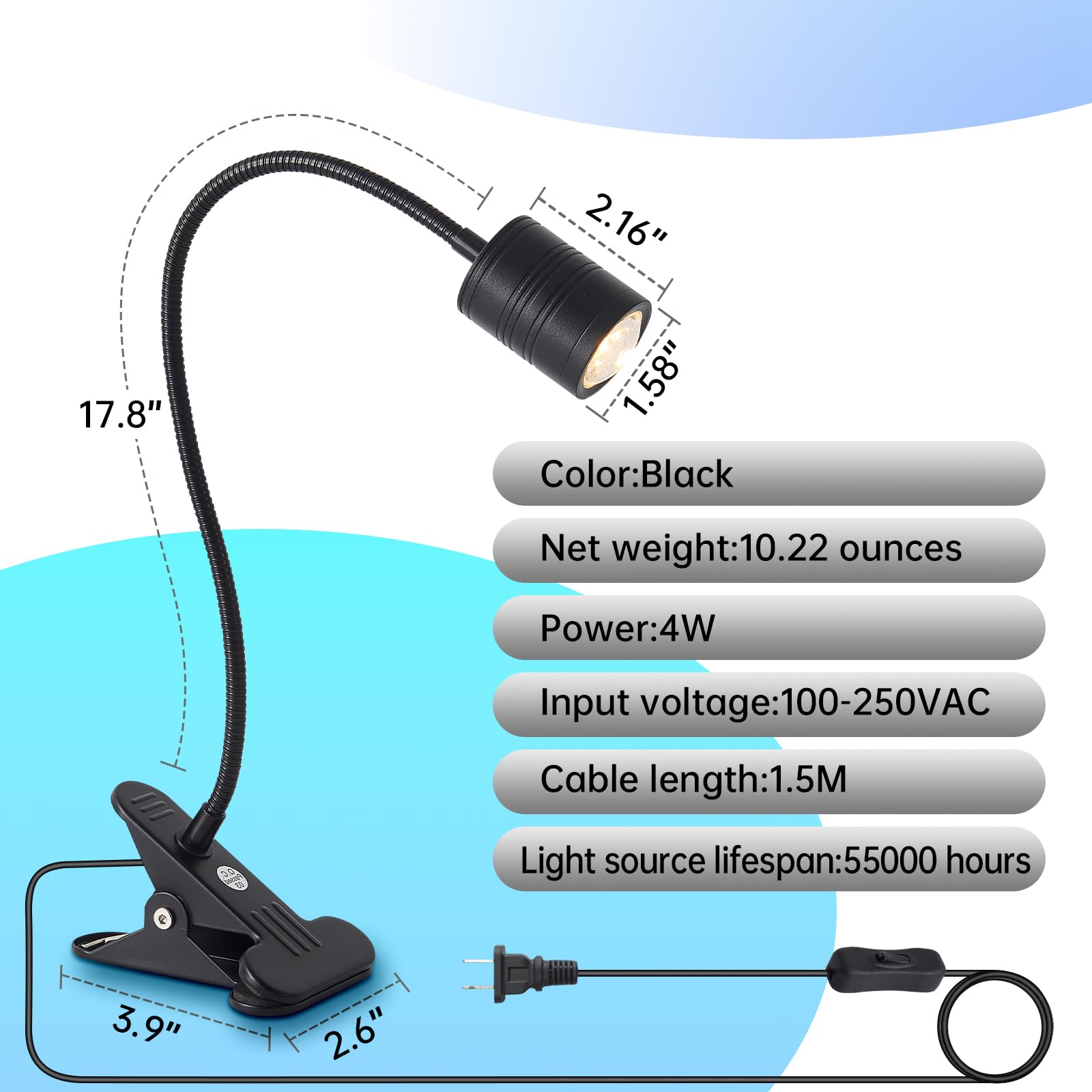 ZRPSSGE clip-on light heat-dissipation design promotes safe operation