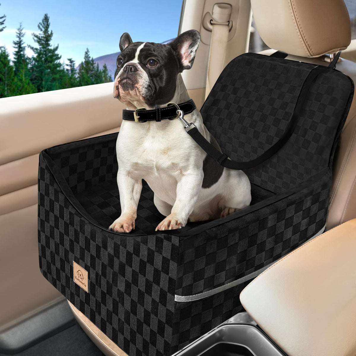 Zuffeloria dog car seat elevated view improves window visibility for calmer rides