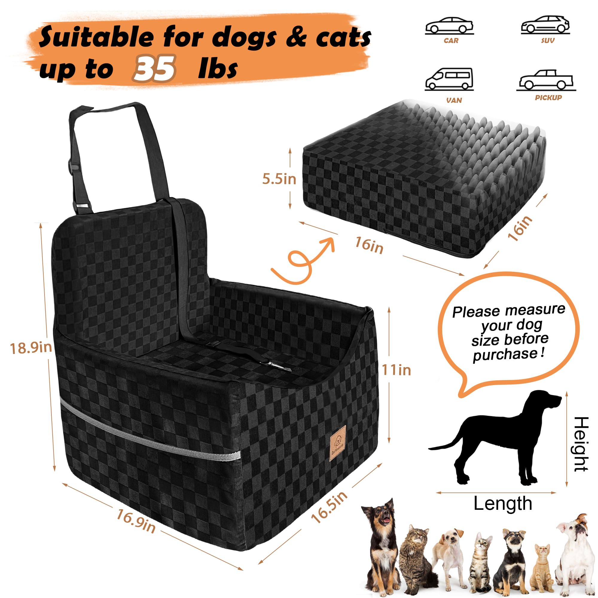 Zuffeloria dog car seat secure strap anchors the seat to prevent jumping during trips