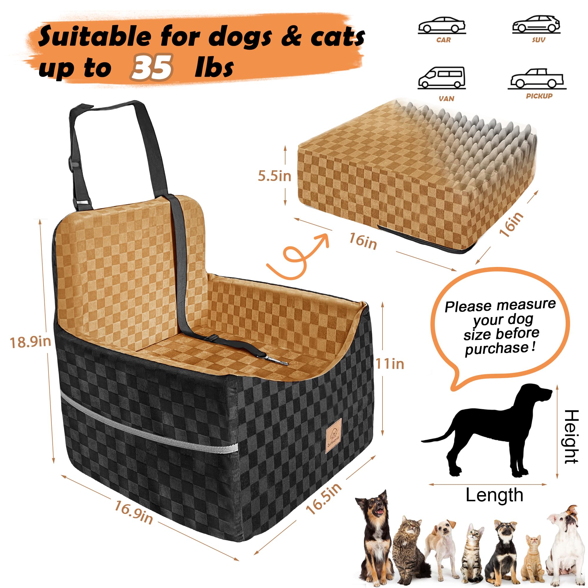 Zuffeloria dog seat with built-in safety leash clip for secure travel.