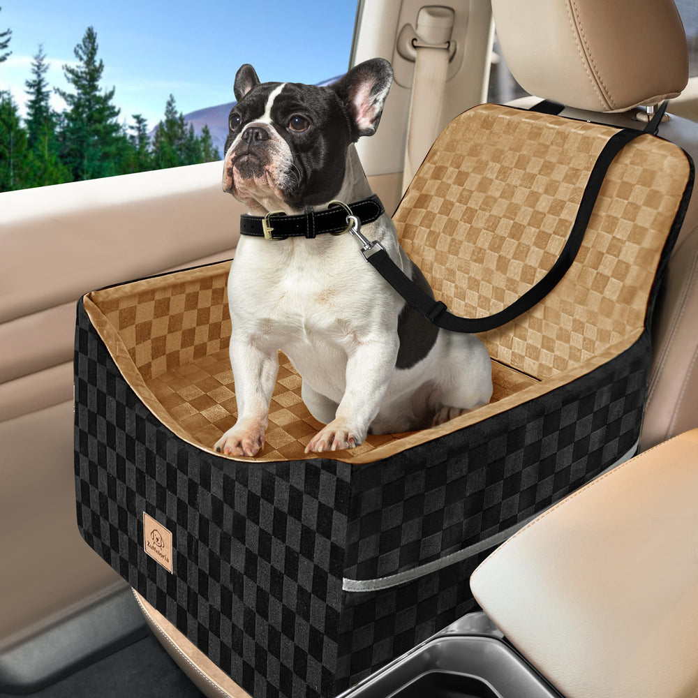 Zuffeloria memory foam dog car seat front view with elevated comfort for small to medium dogs.
