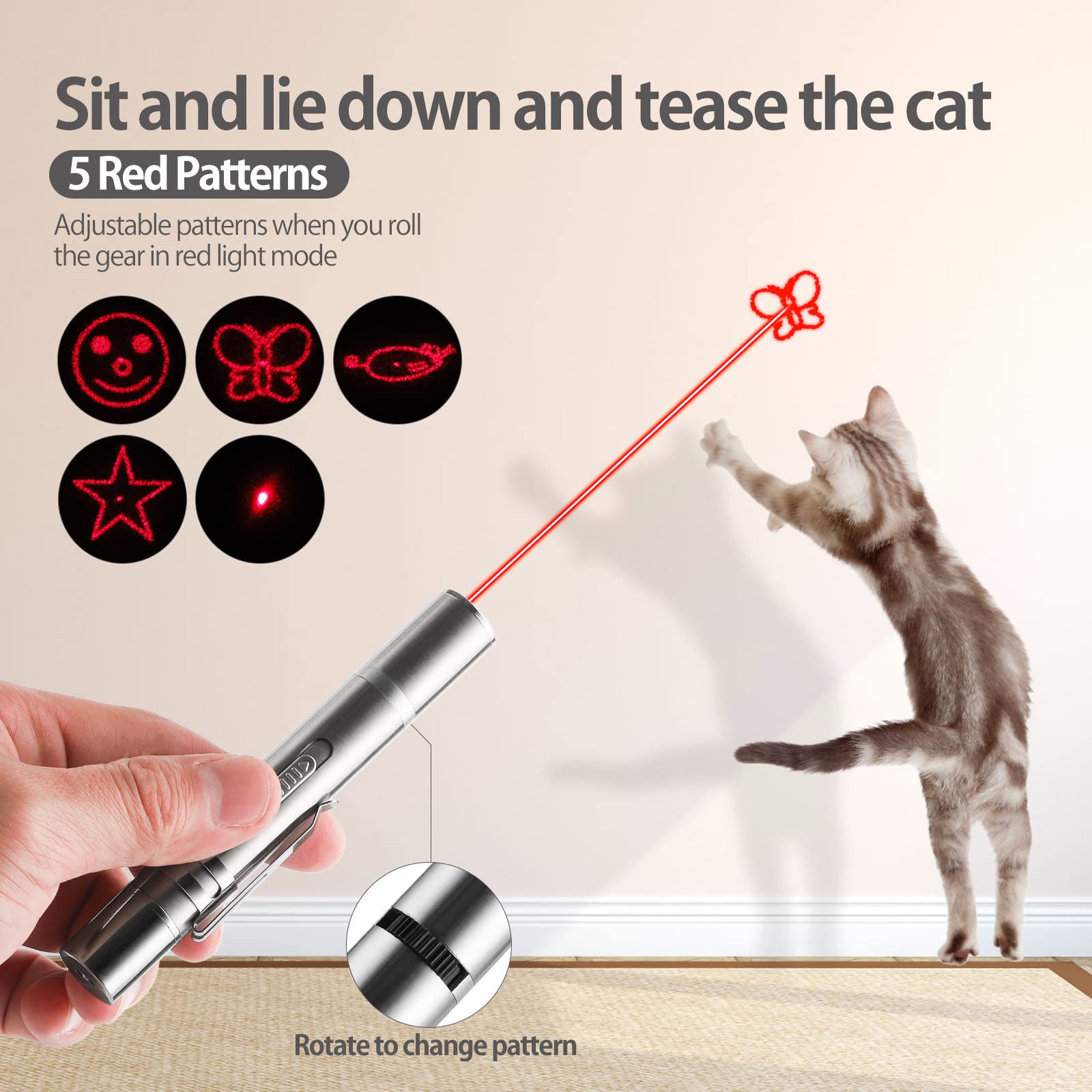 Zugesify Laser Pointer Cat Toy five patterns to vary kitten activity