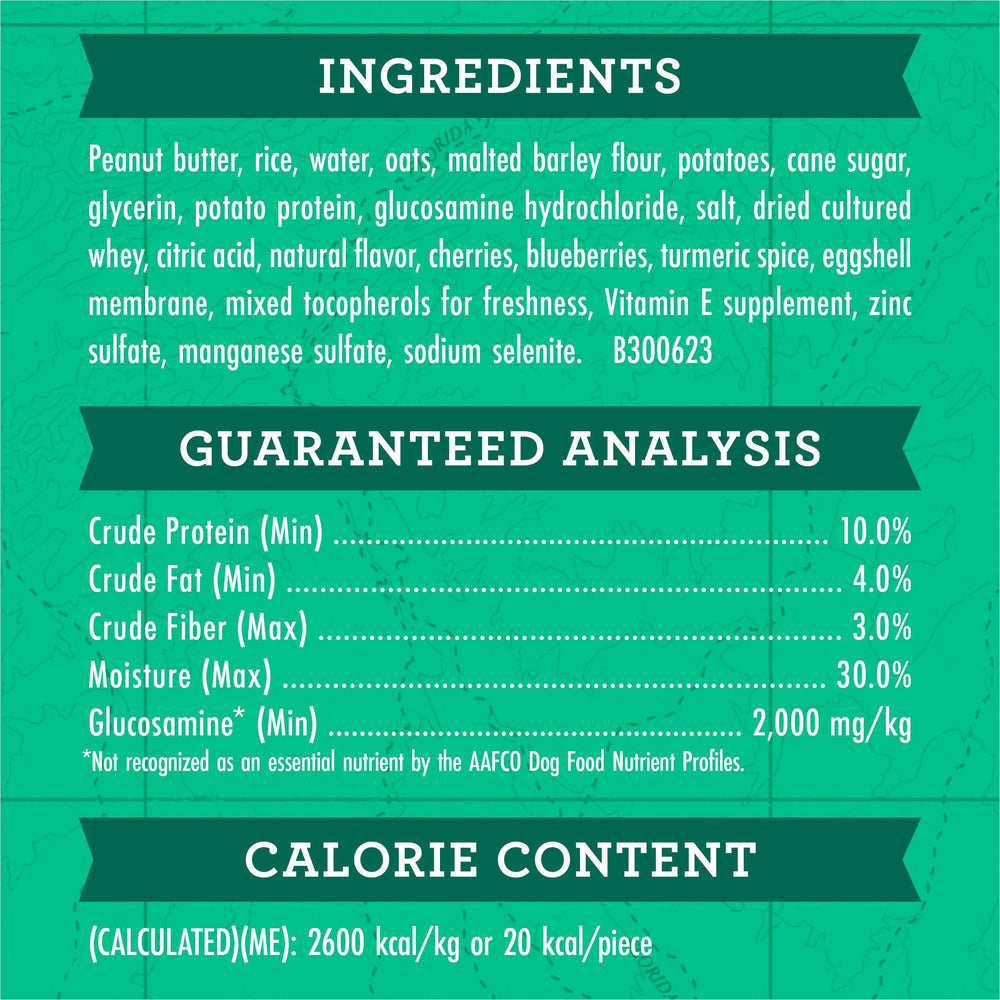 Zuke's Hip and Joint treats in resealable pouch for freshness on hikes