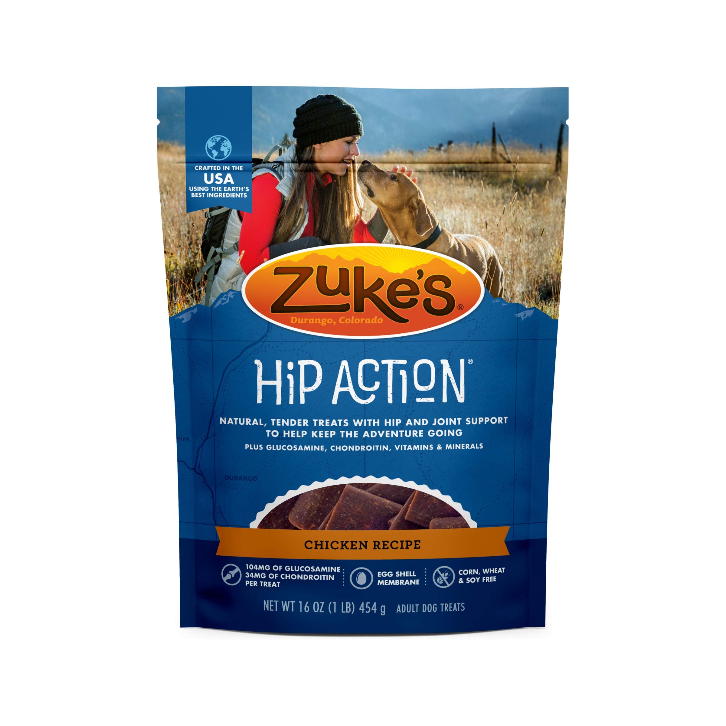 Zuke’s Hip Action bag front view highlights mobility support for dogs