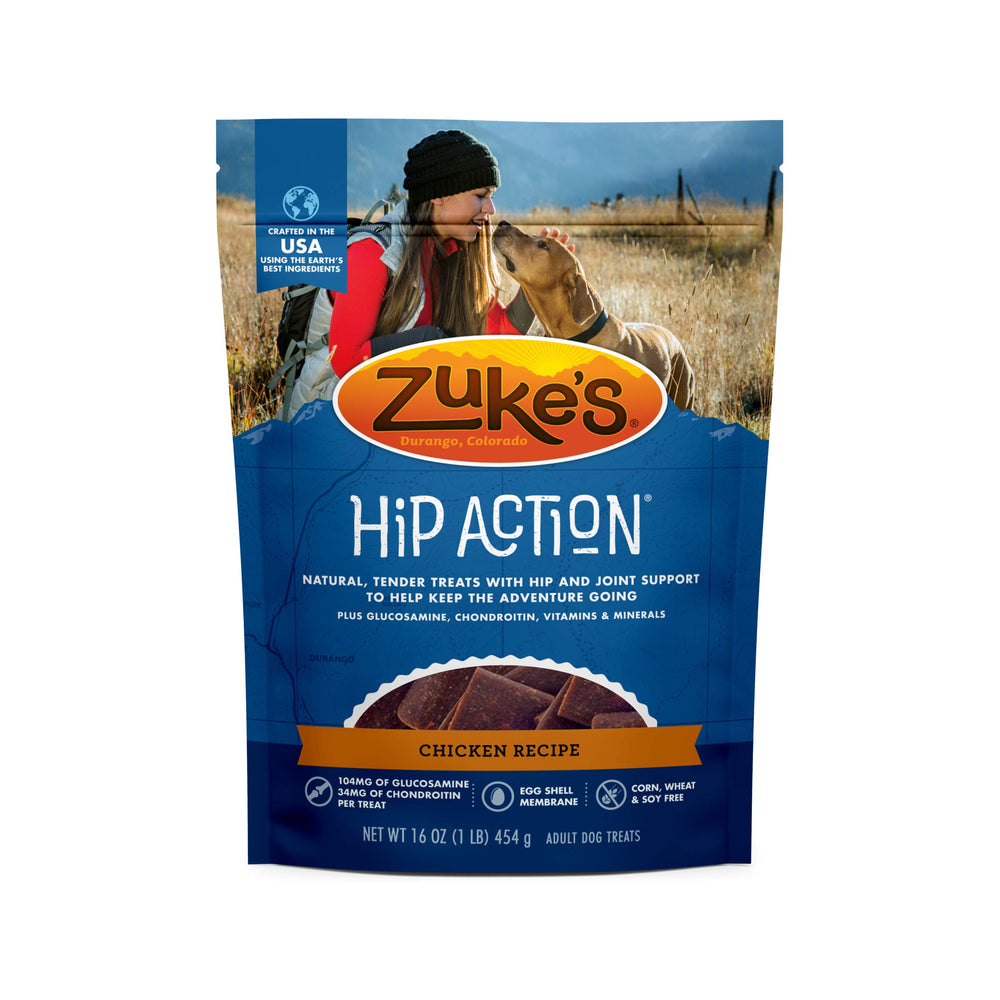 Zuke’s Hip Action bag front view highlights mobility support for dogs