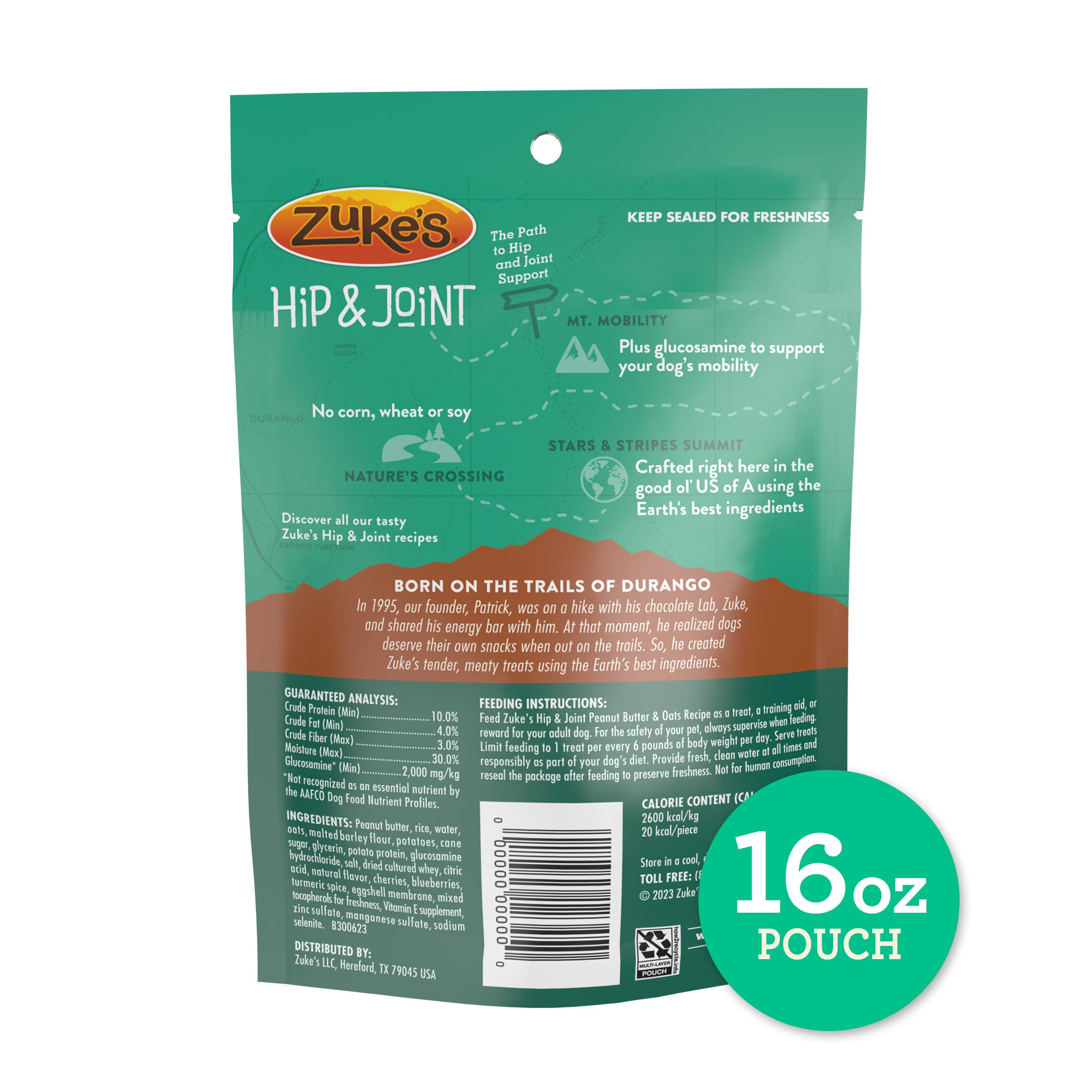 Zuke’s Hip and Joint nutrition highlights glucosamine for joint support in a tasty recipe.