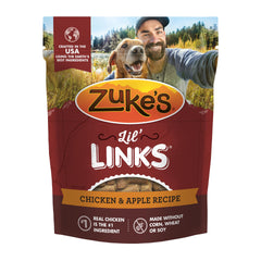 Zuke's Lil' Links packaging closeup demonstrates a resealable pouch for on-the-go rewards.
