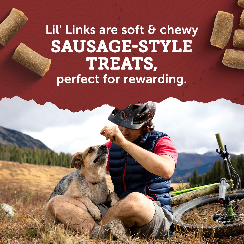 Zuke's Lil' Links training-treat image hints at bonding during dog training sessions.