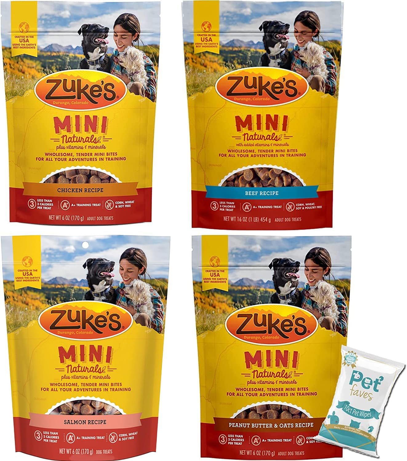 Zuke's Mini Naturals Chicken treats—low-calorie rewards for training and playtime.