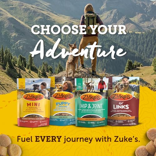 Zuke's Puppy Naturals pork recipe packaging highlights cherries and vitamins.