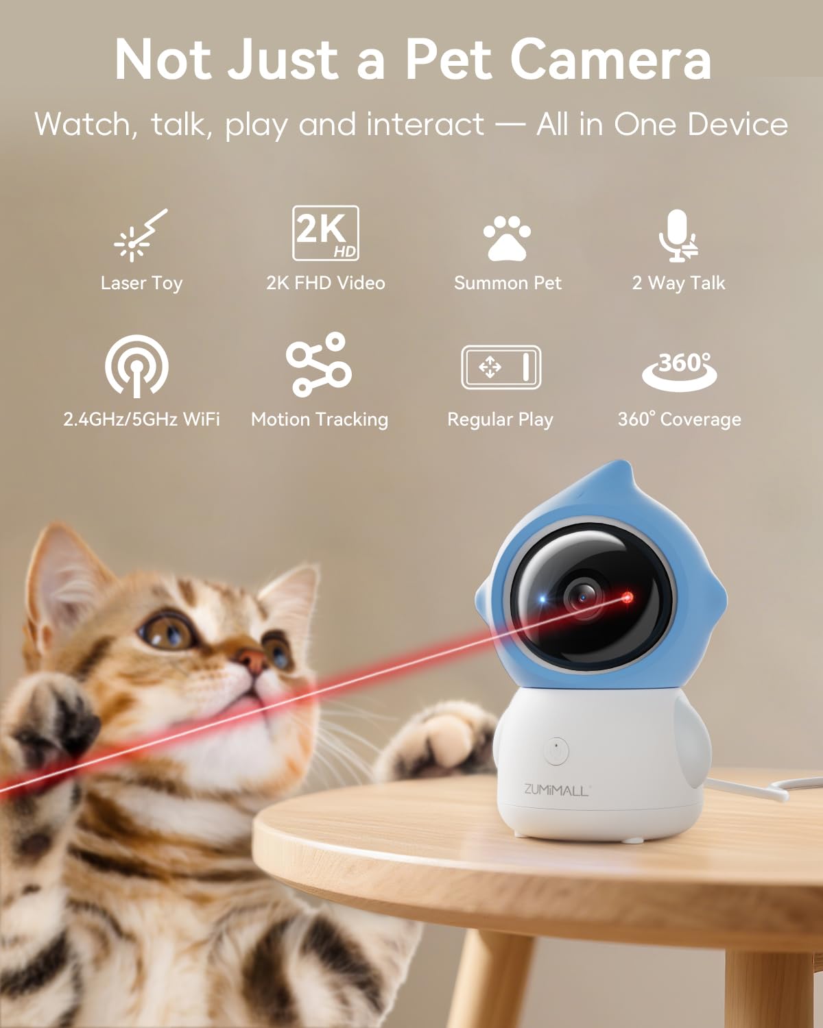 ZUMIMALL pet camera indoor 3MP image for clear monitoring