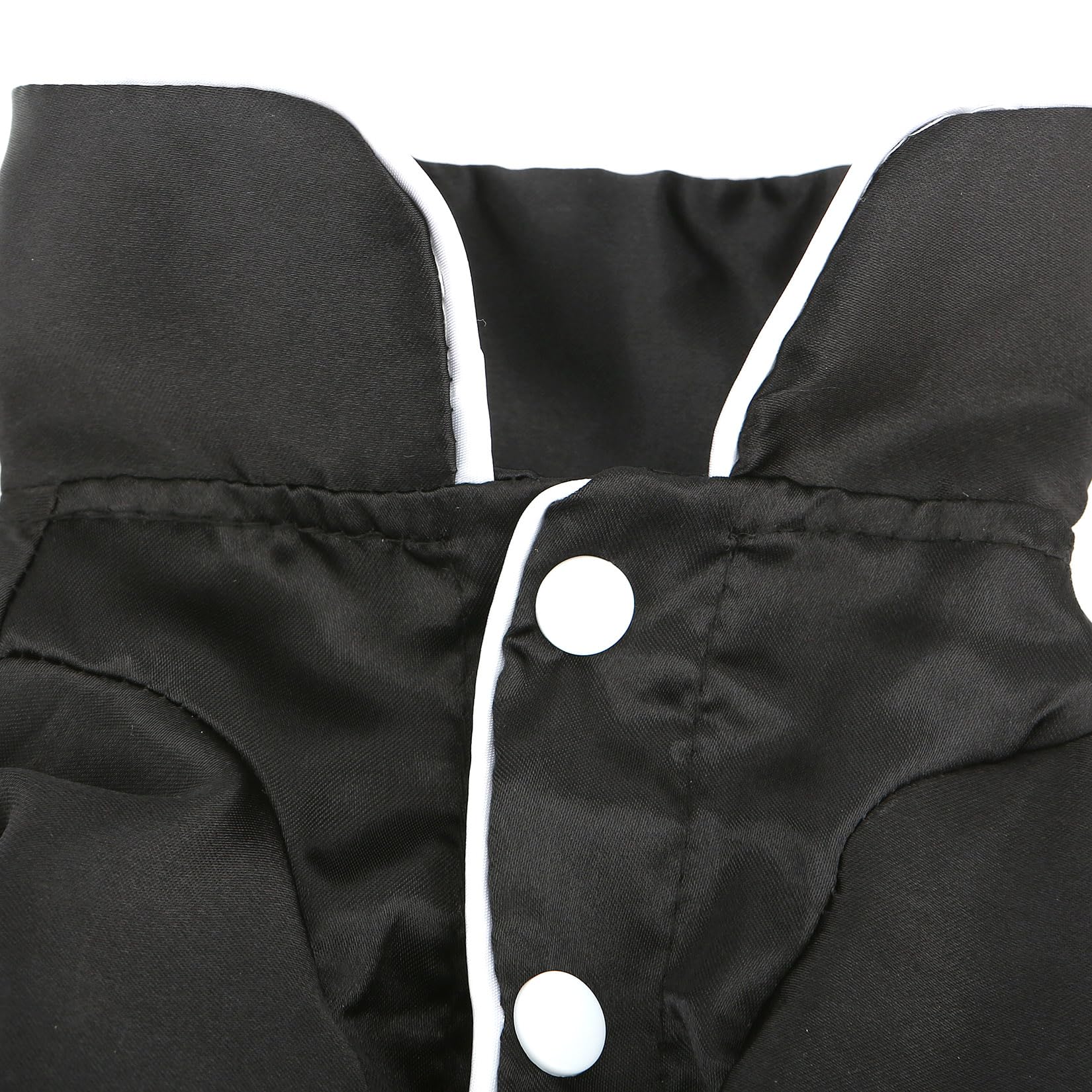 Zunea dog pajamas closeup shows durable stitching and neat finish.