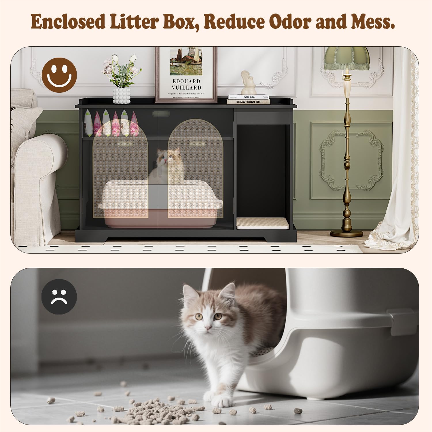 ZUNLANTK litter box enclosure durable engineered wood cabinet with wipeable finish
