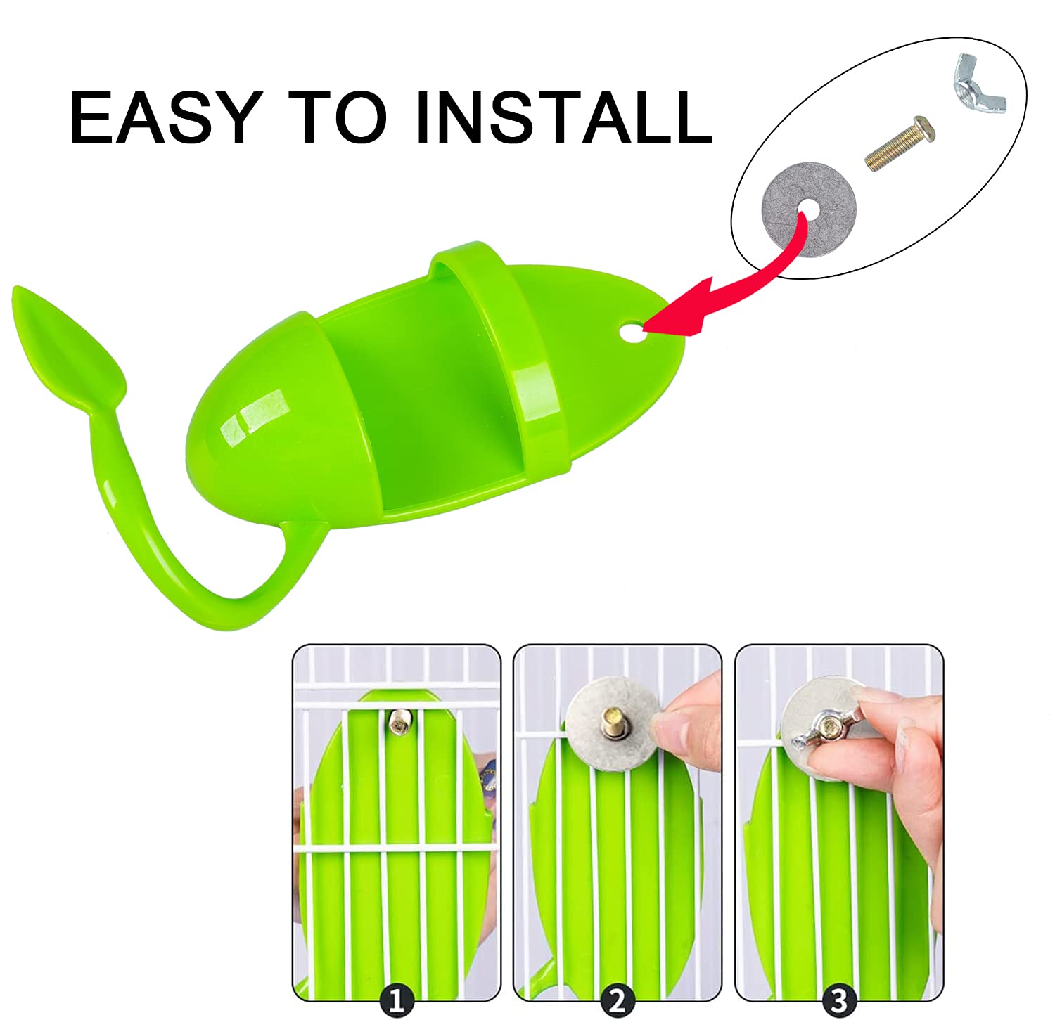 ZUOFANG bird cuttlebone holder green closeup highlights bite resistant plastic and metal.