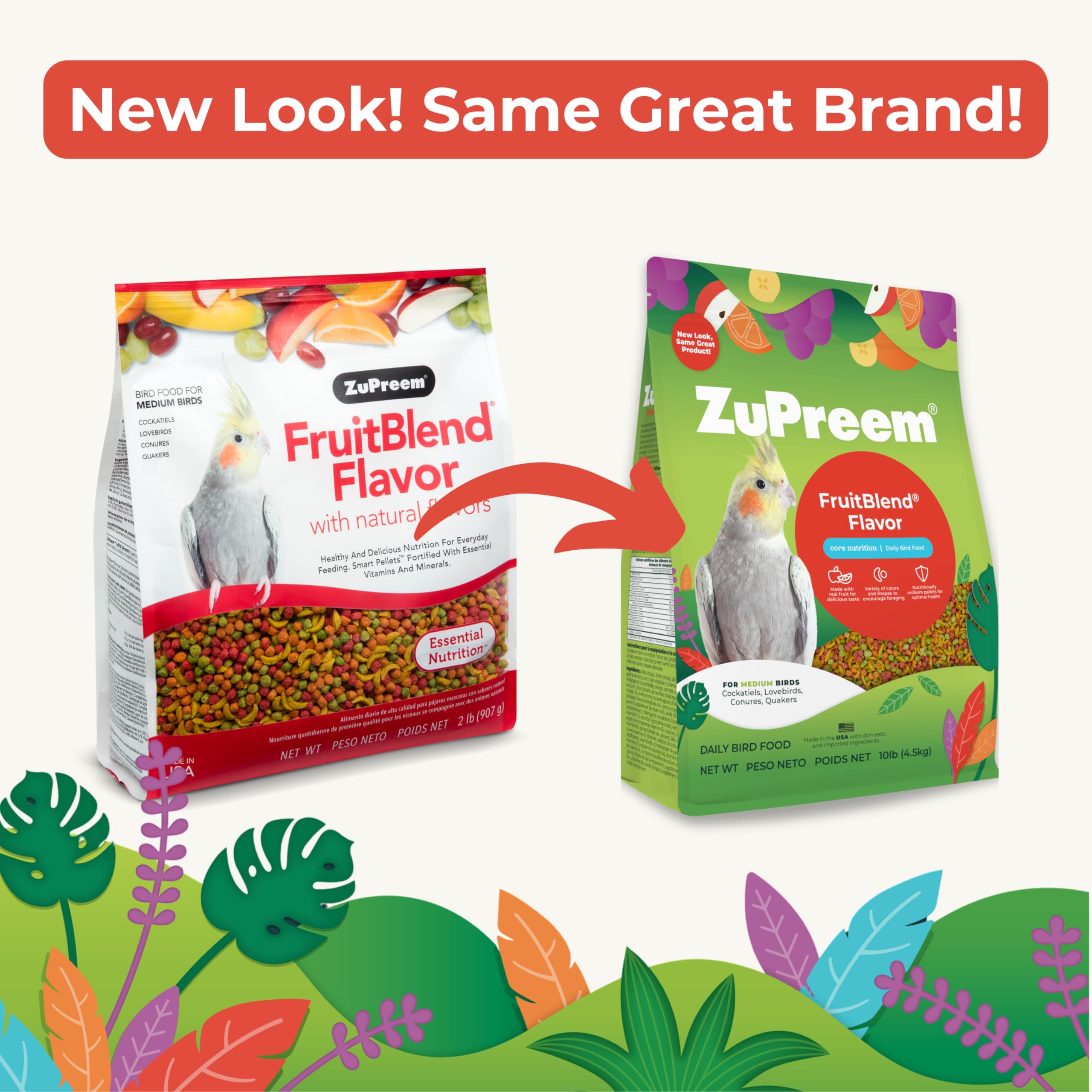 ZuPreem FruitBlend colorful pellets in a bowl illustrate engaging feeding and variety.