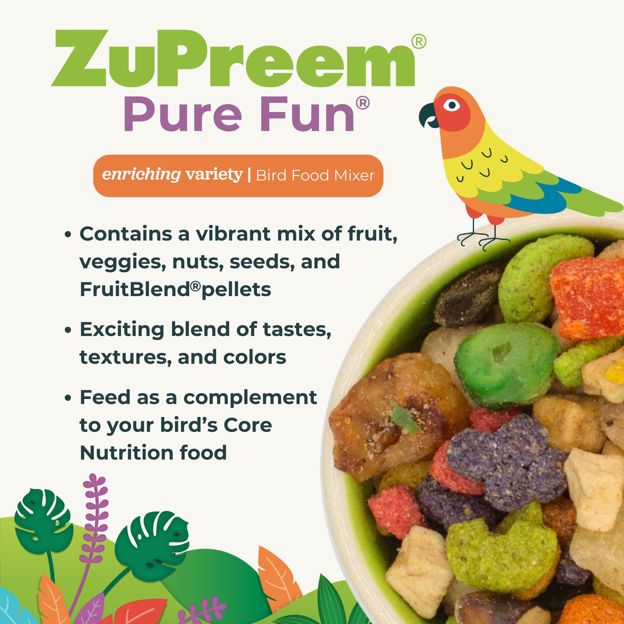 ZuPreem Pure Fun dried fruits add color and flavor for large birds