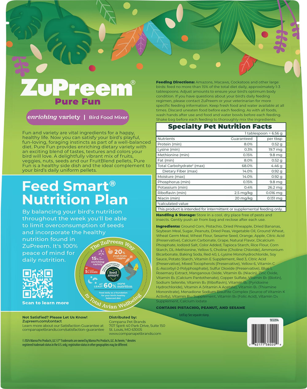 ZuPreem Pure Fun ingredients highlight pistachios for enrichment