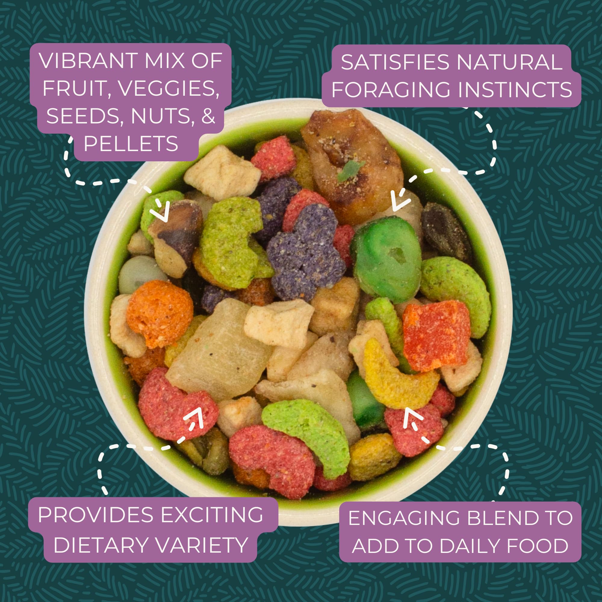 ZuPreem Pure Fun nuts and seeds emphasize protein for active parrots