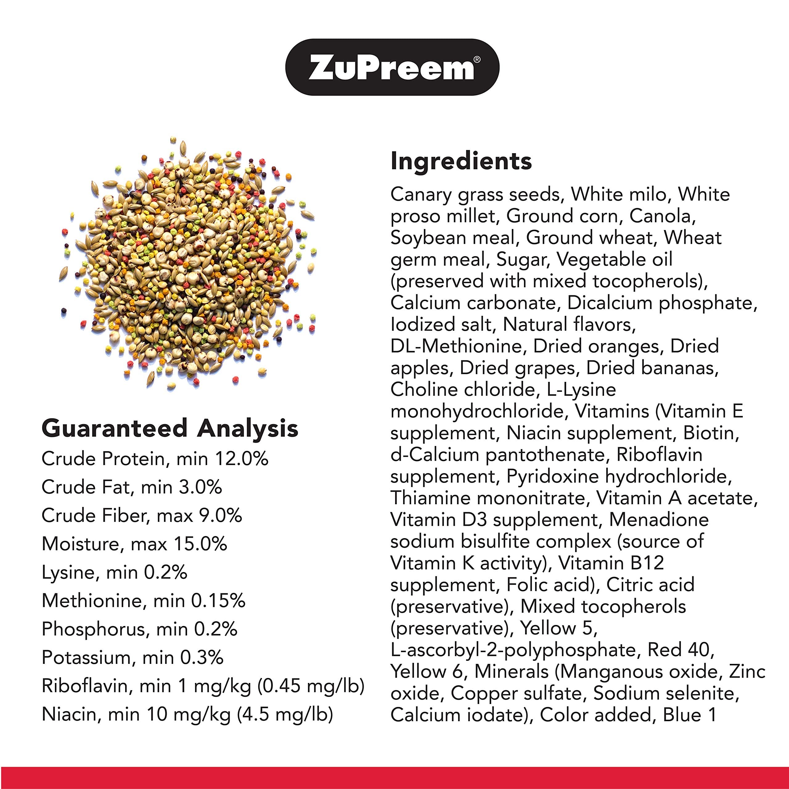 ZuPreem Sensible Seed Bird Food closeup of pellet blend and seed variety for parakeets.