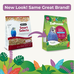 ZuPreem Smart Selects pellets-seeds-mix close-up highlights texture variety for parakeets.