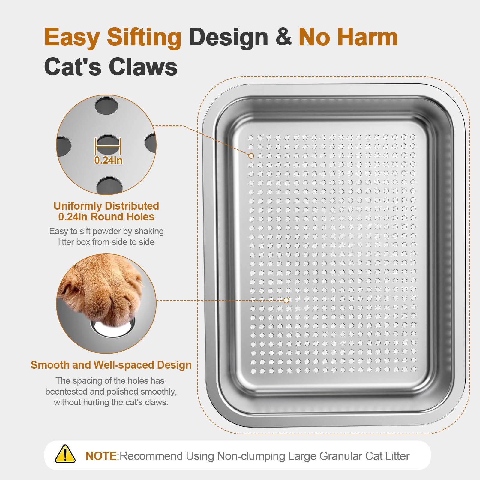 Zuqqony 0.24-inch sift holes designed for smooth sifting and paw protection.