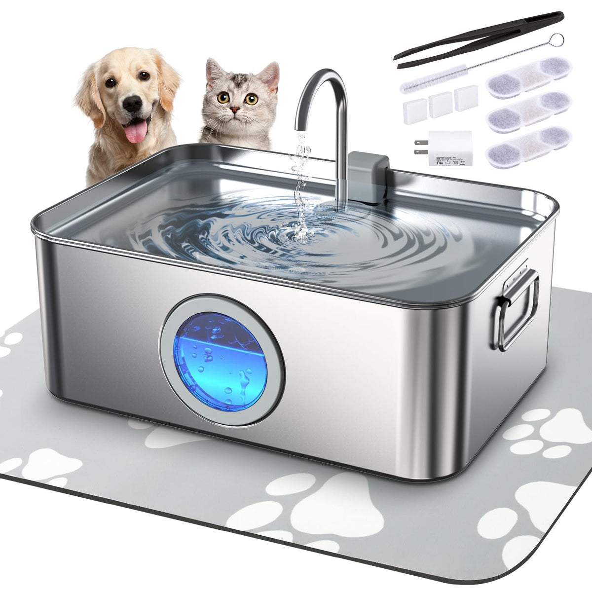 Zuqqony 12L dog fountain in stainless steel provides multi-pet hydration.
