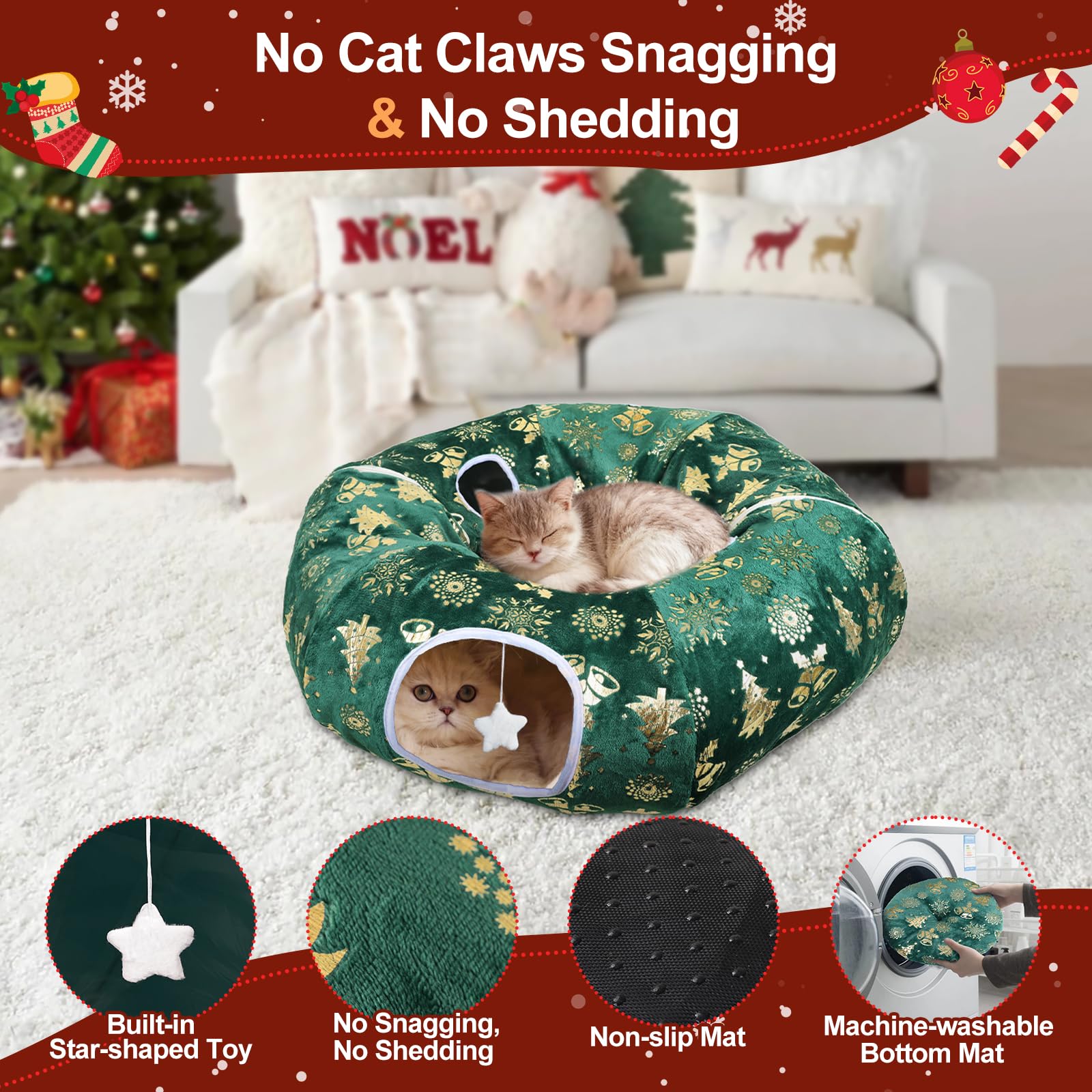 Zuqqony cat tunnel bed DIY-decoration lets festive decorating blend with daily exploration.