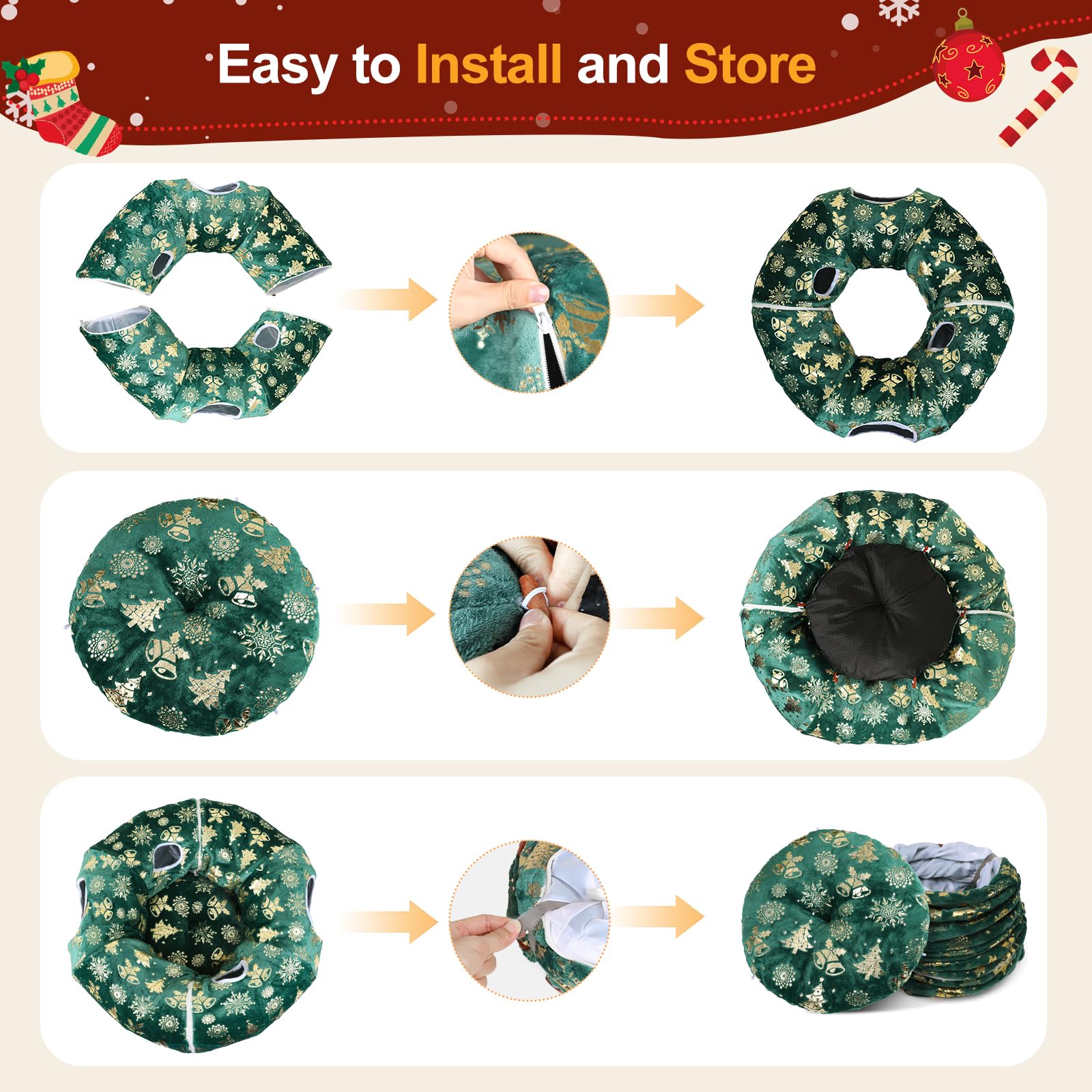 Zuqqony cat tunnel bed easy-assembly enables quick setup and simple storage.