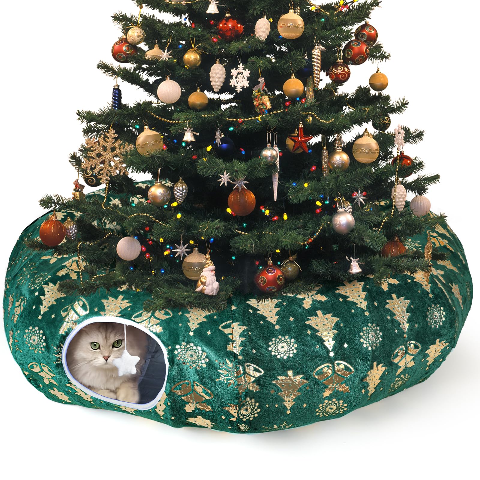 Zuqqony Cat Tunnel Bed outside view shows plush warmth for indoor cats during winter play.