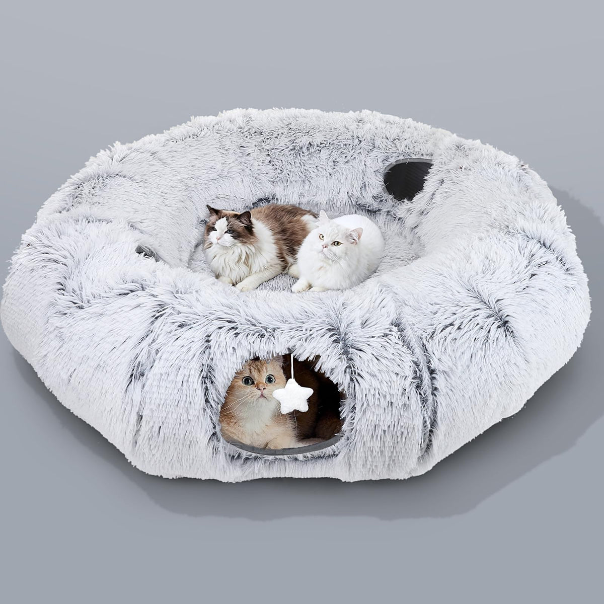 Zuqqony Cat Tunnel Bed plush-fabric interior provides warm, cozy retreat.