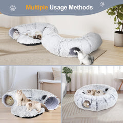 Zuqqony Cat Tunnel Bed removable-bed showcases flexible lounging option.