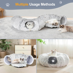 Zuqqony cat-tunnel-bed-removable-bed provides resting space for one or two cats.
