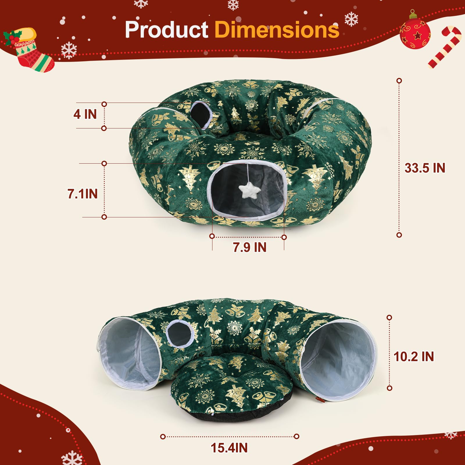 Zuqqony cat tunnel bed star-toys invites playful batting and exploration.