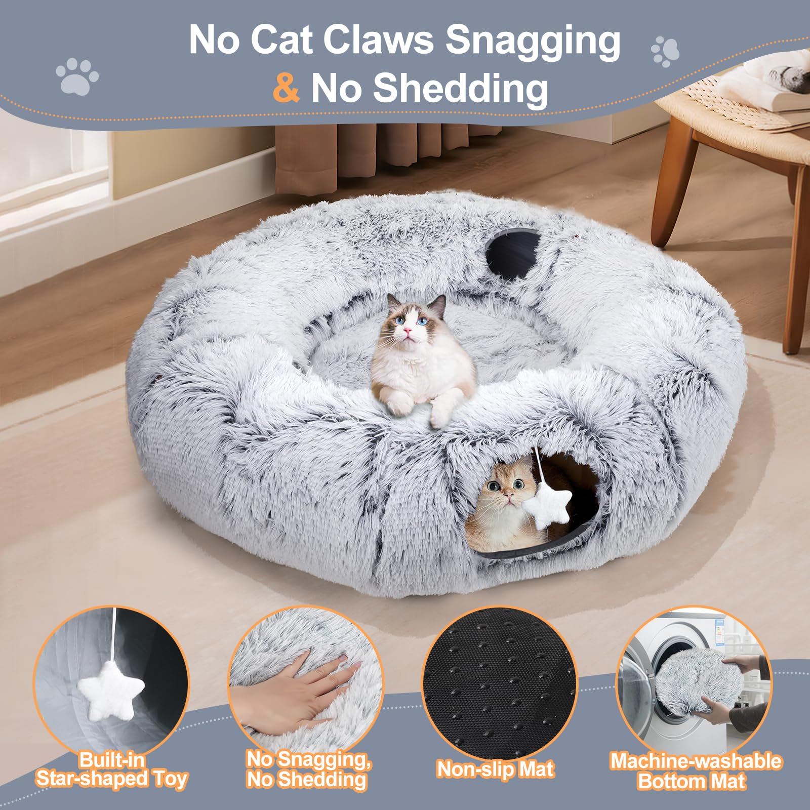 Zuqqony Cat Tunnel Bed two-button-attachment enables easy setup.