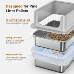 Zuqqony pine pellet-compatible litter box with a built-in 4-inch sifting tray.